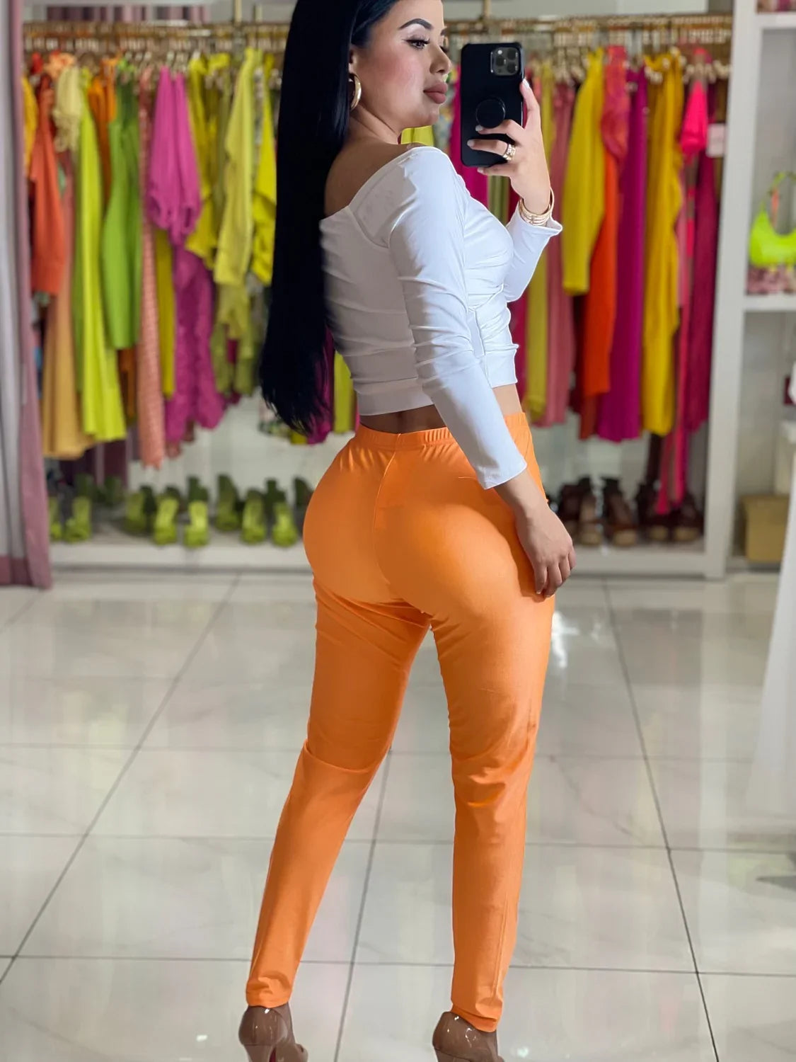 Zenzi orange speed ankle cut leggings, women's bottoms, fitted style.
