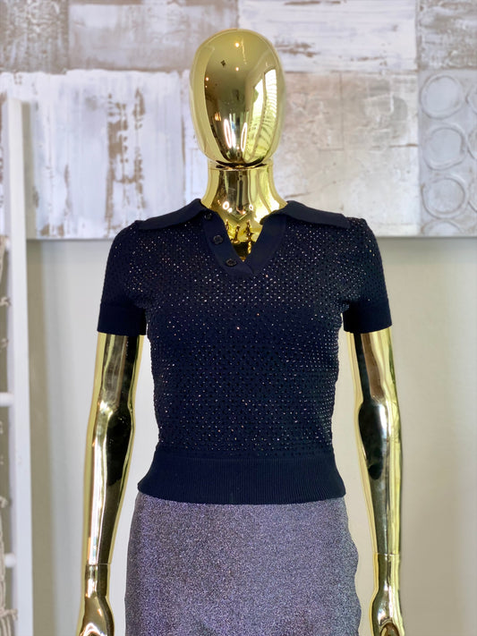 Black Stones Crochet Shirt