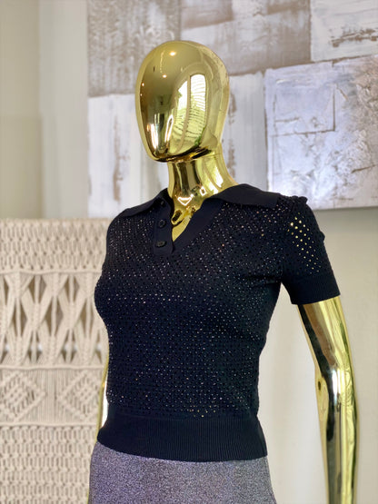 Black Stones Crochet Shirt