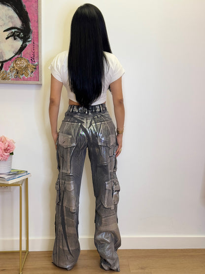 Metallic cargo pants