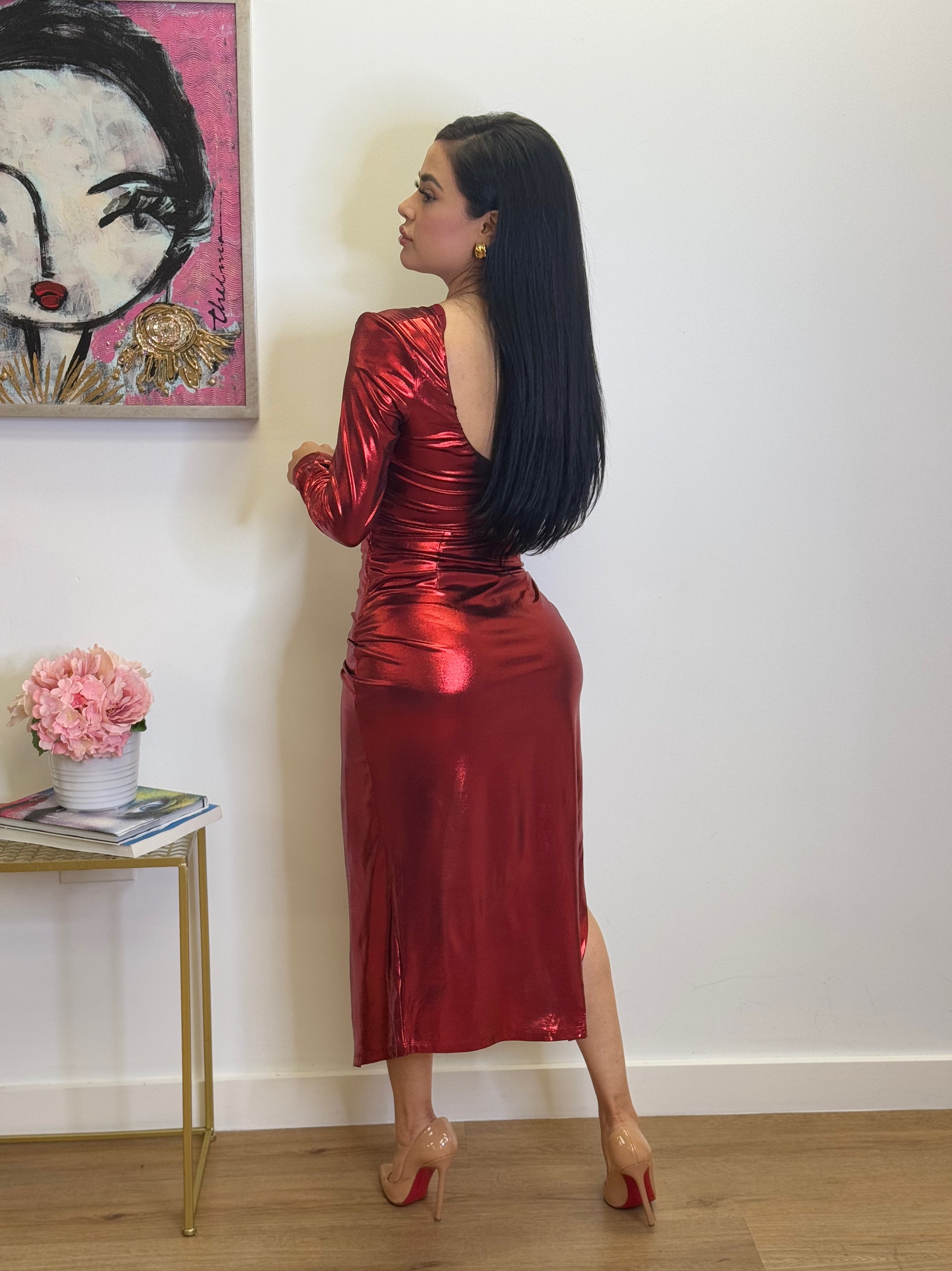metallic christmas dress Athena Silver Metallic Cutout Drape Mini Dress Ella Lisqu