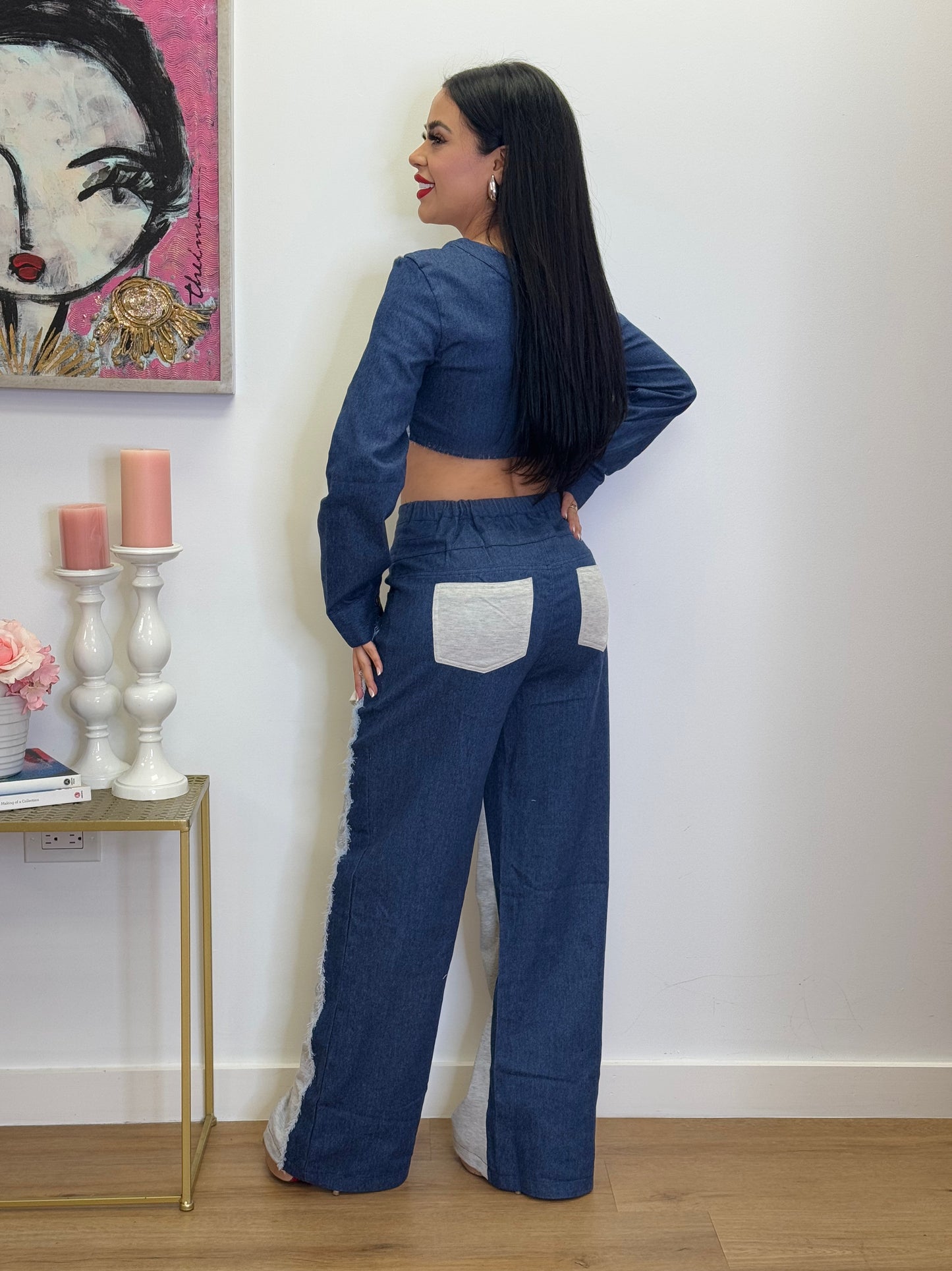 Double color denim set