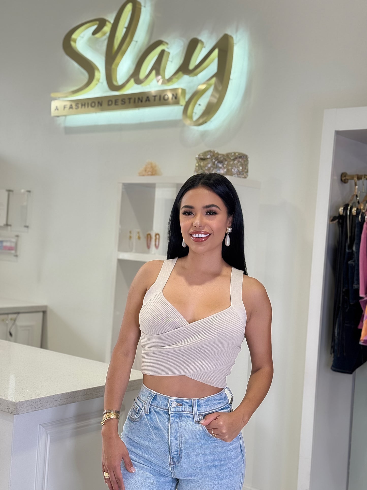 Nude crossed top