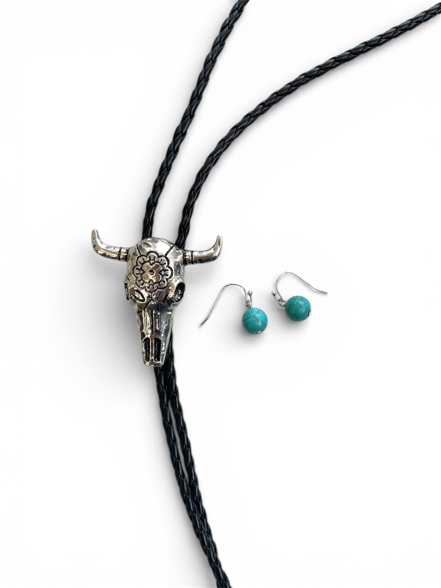 Bull Head Black Lace Collar & Earrings