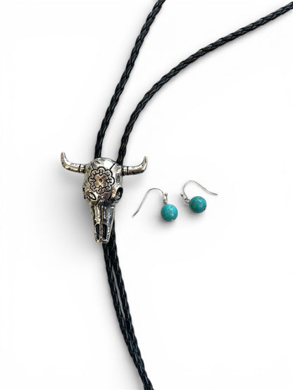 Bull Head Black Lace Collar & Earrings