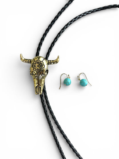 Bull Head Black Lace Collar & Earrings