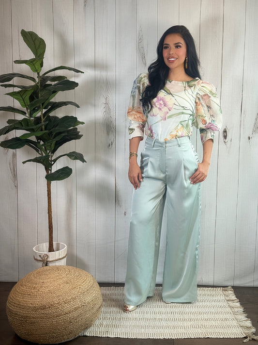 Satin mint pants.
